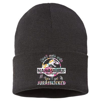 Womens Don't Mess With Nanasaurus You'll Get Jurasskicked Nana Dino Sustainable Knit Beanie
