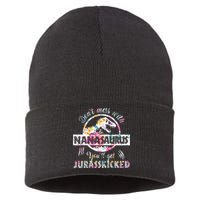 Womens Don't Mess With Nanasaurus You'll Get Jurasskicked Nana Dino Sustainable Knit Beanie