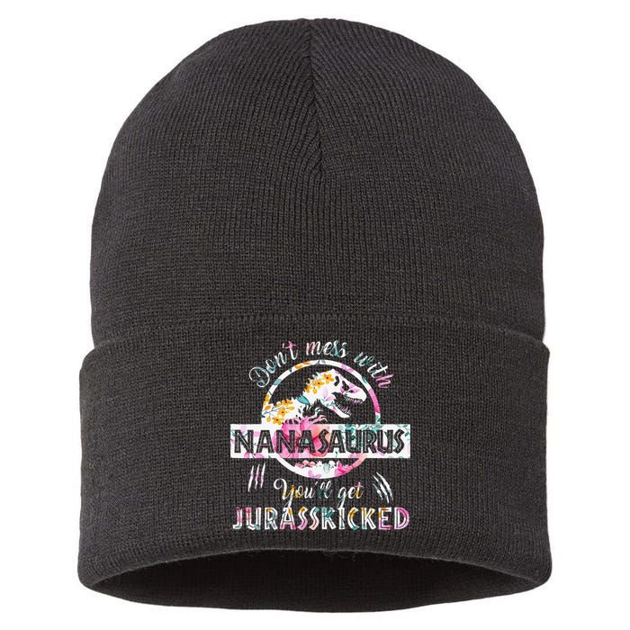 Womens Don't Mess With Nanasaurus You'll Get Jurasskicked Nana Dino Sustainable Knit Beanie