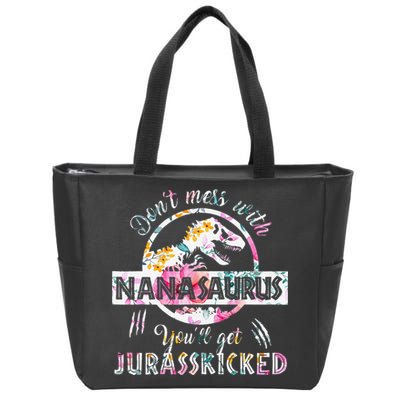 Womens Don't Mess With Nanasaurus You'll Get Jurasskicked Nana Dino Zip Tote Bag