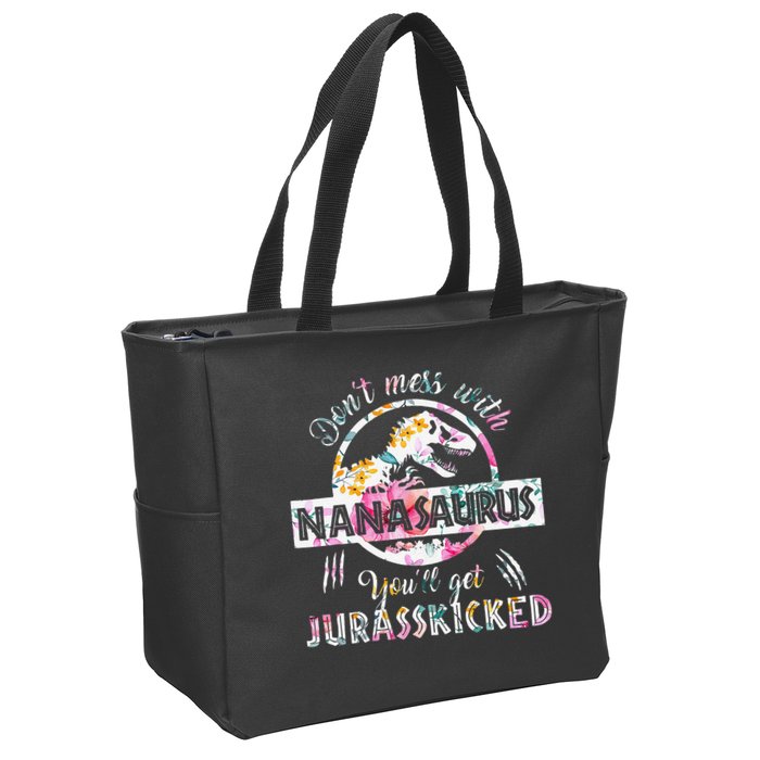 Womens Don't Mess With Nanasaurus You'll Get Jurasskicked Nana Dino Zip Tote Bag