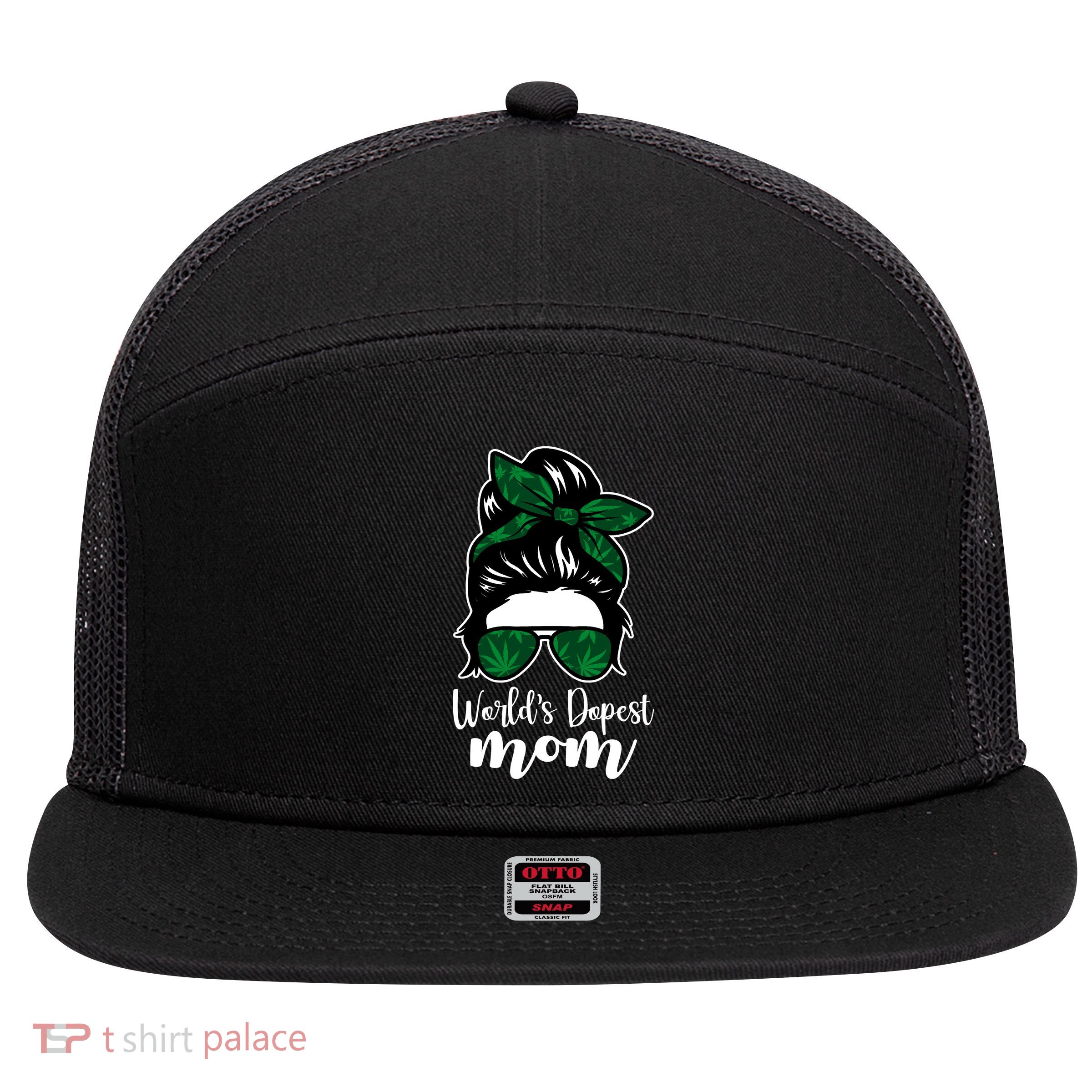 World's Dopest Mom Weed Hair Bun 7 Panel Mesh Trucker Snapback Hat