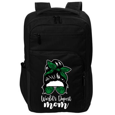 World's Dopest Mom Weed Hair Bun Impact Tech Backpack