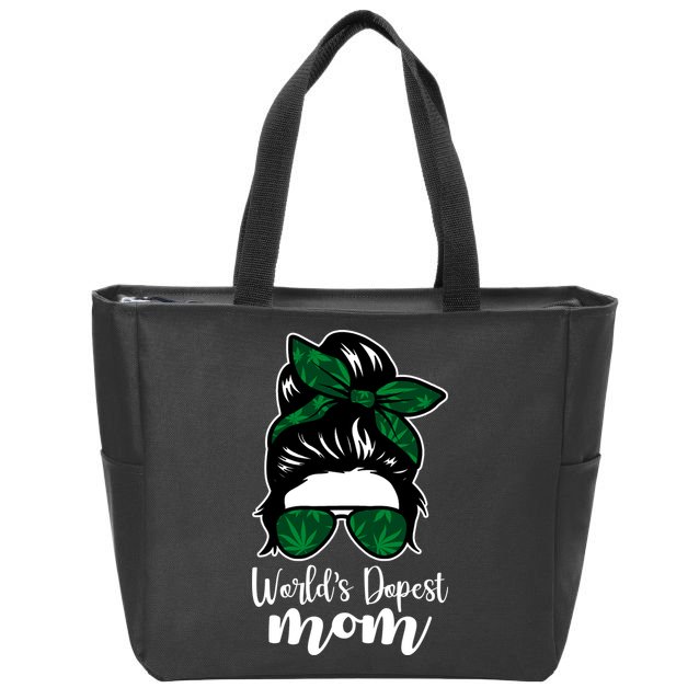 World's Dopest Mom Weed Hair Bun Zip Tote Bag