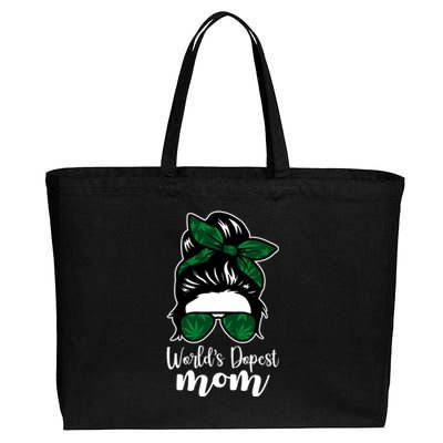 World's Dopest Mom Weed Hair Bun Cotton Canvas Jumbo Tote