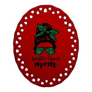 World's Dopest Mom Weed Hair Bun Ceramic Oval Ornament