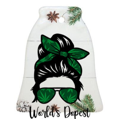 World's Dopest Mom Weed Hair Bun Ceramic Bell Ornament