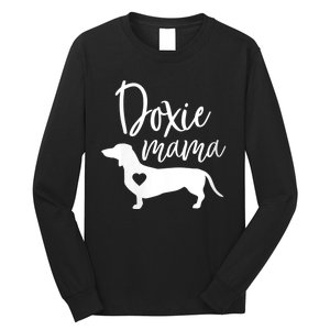 Womens Doxie Mama Dachshund Mom Funny Wiener Dog Gift VNeck Long Sleeve Shirt