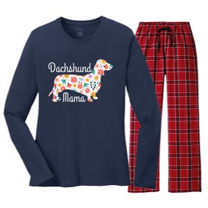 Womens Dachshund Mama Wiener Dog Doxie Mom Funny Cute Gift Cute Women's Long Sleeve Flannel Pajama Set 