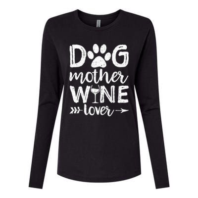 Wo Dog Mother Wine Lover Dog Mom Wine Mother's Day V-Neck Womens Cotton Relaxed Long Sleeve T-Shirt