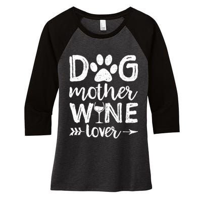 Wo Dog Mother Wine Lover Dog Mom Wine Mother's Day V-Neck Women's Tri-Blend 3/4-Sleeve Raglan Shirt