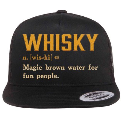 Whiskey Definition Magic Brown Water For Fun People Flat Bill Trucker Hat