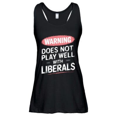 Warning Does Not Play Well With Liberals Ladies Essential Flowy Tank