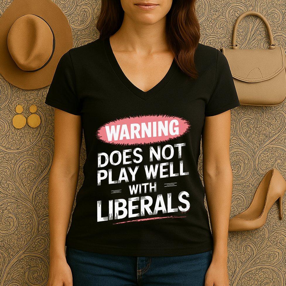 Warning Does Not Play Well With Liberals Women's V-Neck T-Shirt