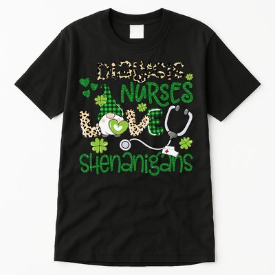 Womens Dialysis Nurses Love Shenanigans Patricks Day Gnome Leopard Tall T-Shirt