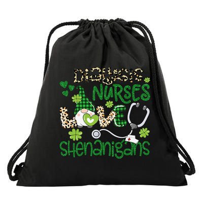Womens Dialysis Nurses Love Shenanigans Patricks Day Gnome Leopard Drawstring Bag