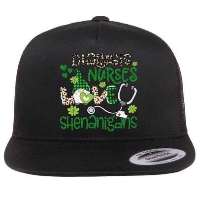 Womens Dialysis Nurses Love Shenanigans Patricks Day Gnome Leopard Flatbill Hat