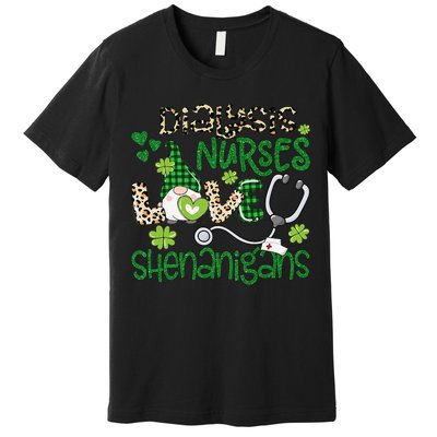 Womens Dialysis Nurses Love Shenanigans Patricks Day Gnome Leopard Premium T-Shirt