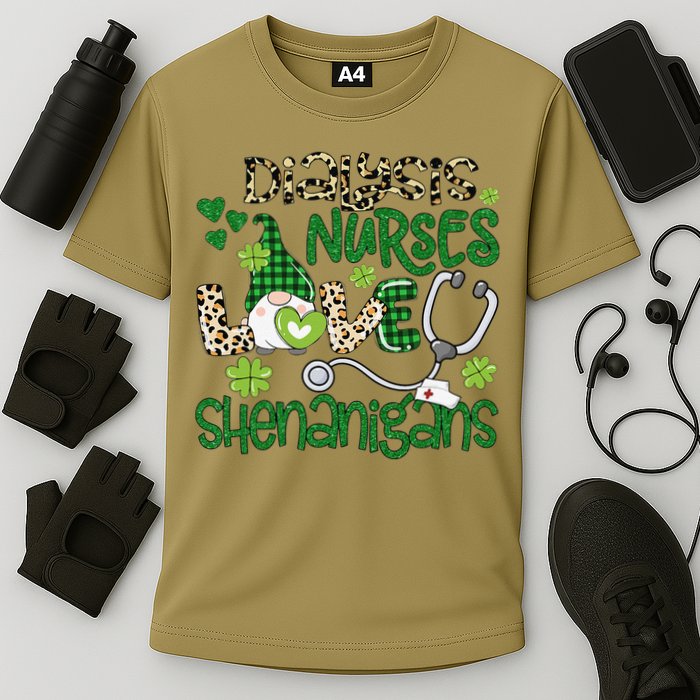 Womens Dialysis Nurses Love Shenanigans Patricks Day Gnome Leopard Cooling Performance Crew T-Shirt