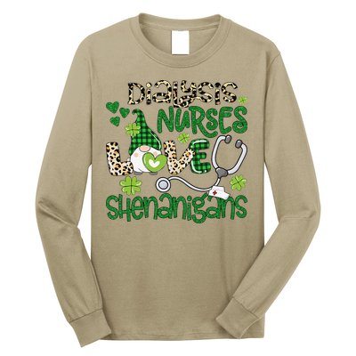 Womens Dialysis Nurses Love Shenanigans Patricks Day Gnome Leopard Long Sleeve Shirt