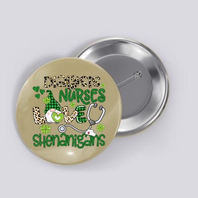 Womens Dialysis Nurses Love Shenanigans Patricks Day Gnome Leopard Button
