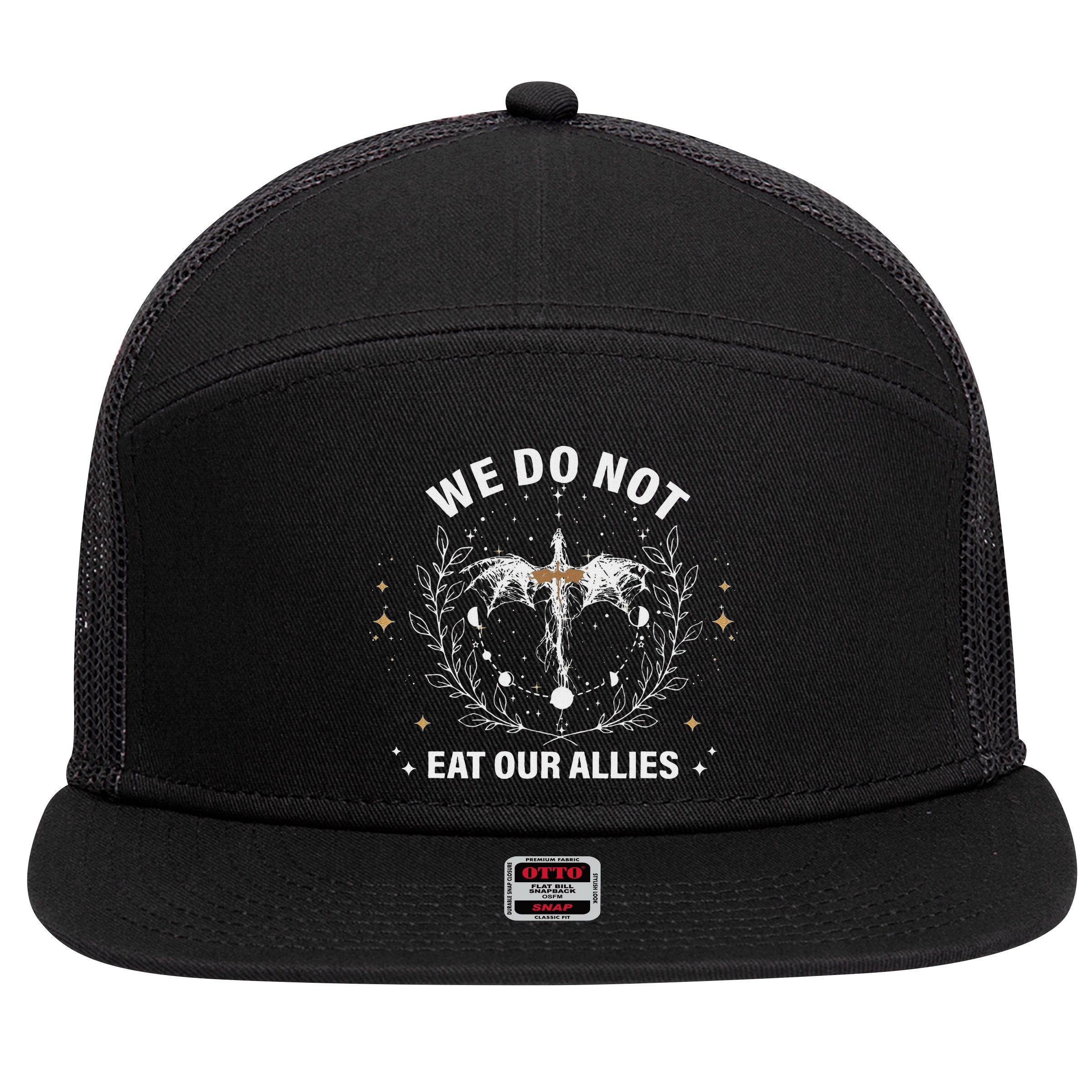 We Do Not Eat Our Allies Dragon Rider 4th Wing Book Bookish 7 Panel Mesh Trucker Snapback Hat