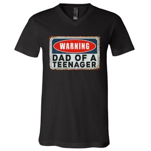 Warning Dad Of A Teenager Funny 13 Years Old Teenage Humor V-Neck T-Shirt