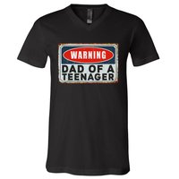 Warning Dad Of A Teenager Funny 13 Years Old Teenage Humor V-Neck T-Shirt