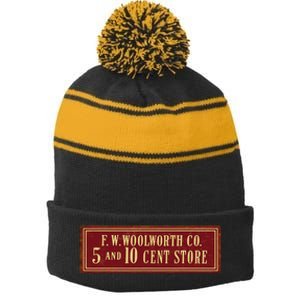 Woolworth Defunct Old Store Stripe Pom Pom Beanie