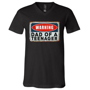 Warning Dad Of A Nager Funny 13 Years Old Nage Humor V-Neck T-Shirt