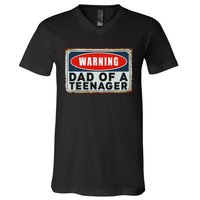 Warning Dad Of A Nager Funny 13 Years Old Nage Humor V-Neck T-Shirt