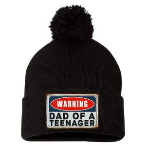 Warning Dad Of A Nager Funny 13 Years Old Nage Humor Pom Pom 12in Knit Beanie