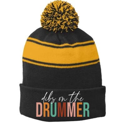 Wife Dibs On The Drummer Funny Drummer  Stripe Pom Pom Beanie