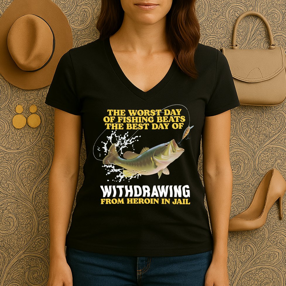 Worst Day Of Fishing Beats The Best Day Of From Heroin In Jail Women's V-Neck T-Shirt