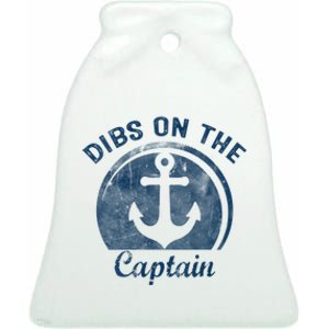 Womens Dibs On The Captain Funny Boating Captain Wife Ceramic Bell Ornament