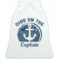 Womens Dibs On The Captain Funny Boating Captain Wife Ceramic Bell Ornament