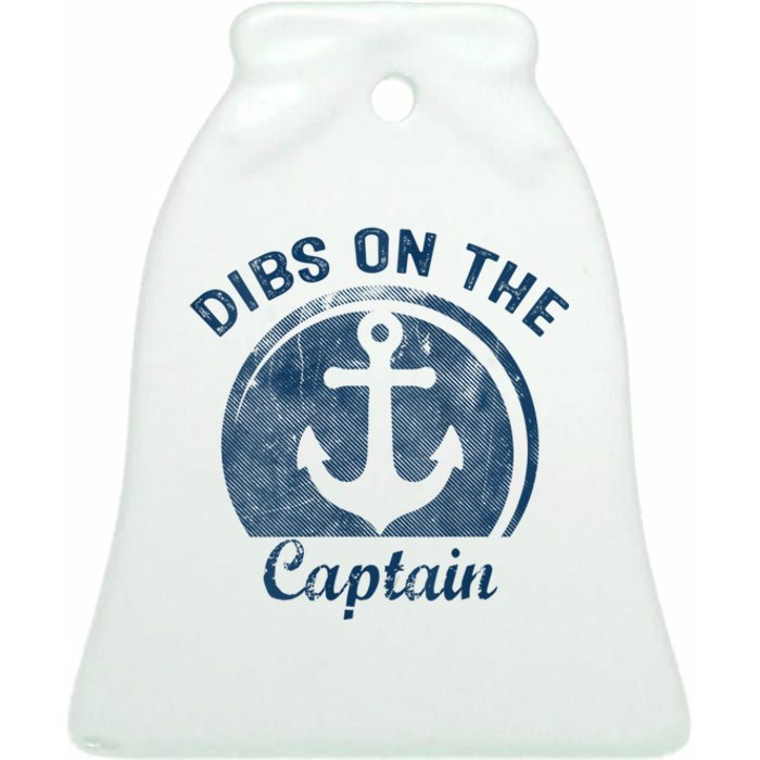 Womens Dibs On The Captain Funny Boating Captain Wife Ceramic Bell Ornament