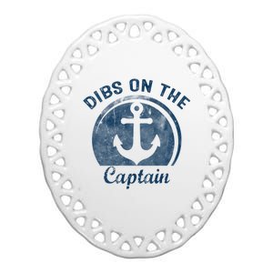 Womens Dibs On The Captain Funny Boating Captain Wife Ceramic Oval Ornament