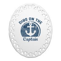 Womens Dibs On The Captain Funny Boating Captain Wife Ceramic Oval Ornament