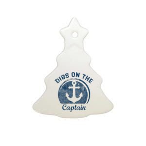 Womens Dibs On The Captain Funny Boating Captain Wife Ceramic Tree Ornament