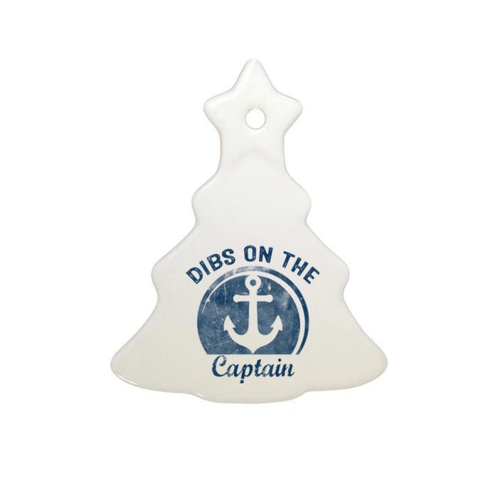 Womens Dibs On The Captain Funny Boating Captain Wife Ceramic Tree Ornament