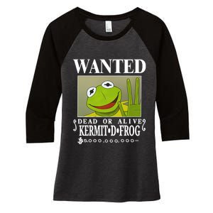 Wanted Dead Or Alive Kermit D. Frog Women's Tri-Blend 3/4-Sleeve Raglan Shirt