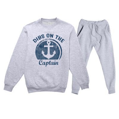 Womens Dibs On The Captain Funny Boating Captain Wife Premium Crewneck Sweatsuit Set