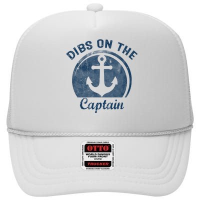 Womens Dibs On The Captain Funny Boating Captain Wife High Crown Mesh Back Trucker Hat