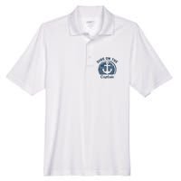 Womens Dibs On The Captain Funny Boating Captain Wife Men's Origin Performance Piqué Polo