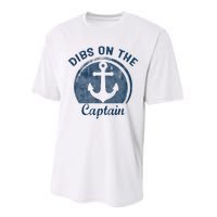 Womens Dibs On The Captain Funny Boating Captain Wife Performance Sprint T-Shirt