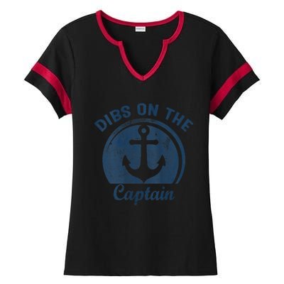 Women Dibs On The Captain Funny Boating Captain Wife Ladies Halftime Notch Neck Tee