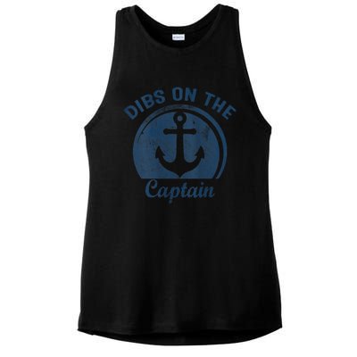 Women Dibs On The Captain Funny Boating Captain Wife Ladies PosiCharge Tri-Blend Wicking Tank