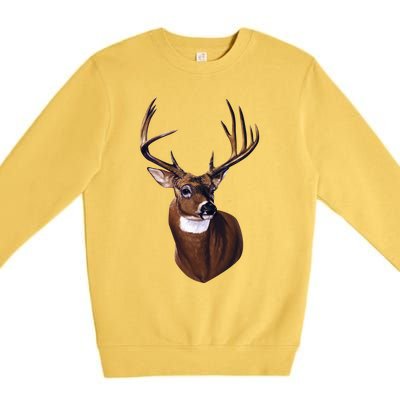 Whitetail Deer Portrait Antlers Wildlife Gift Animal Graphic Gift Premium Crewneck Sweatshirt