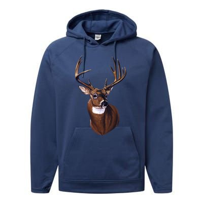 Whitetail Deer Portrait Antlers Wildlife Gift Animal Graphic Gift Performance Fleece Hoodie